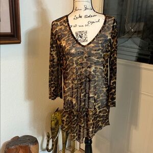 Jordan Taylor Leopard Print Sheer V-Neck Blouse